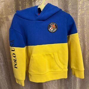 POLO Ralph Lauren Toddler Boys 3T Colorblock Blue Yellow Red Hoodie